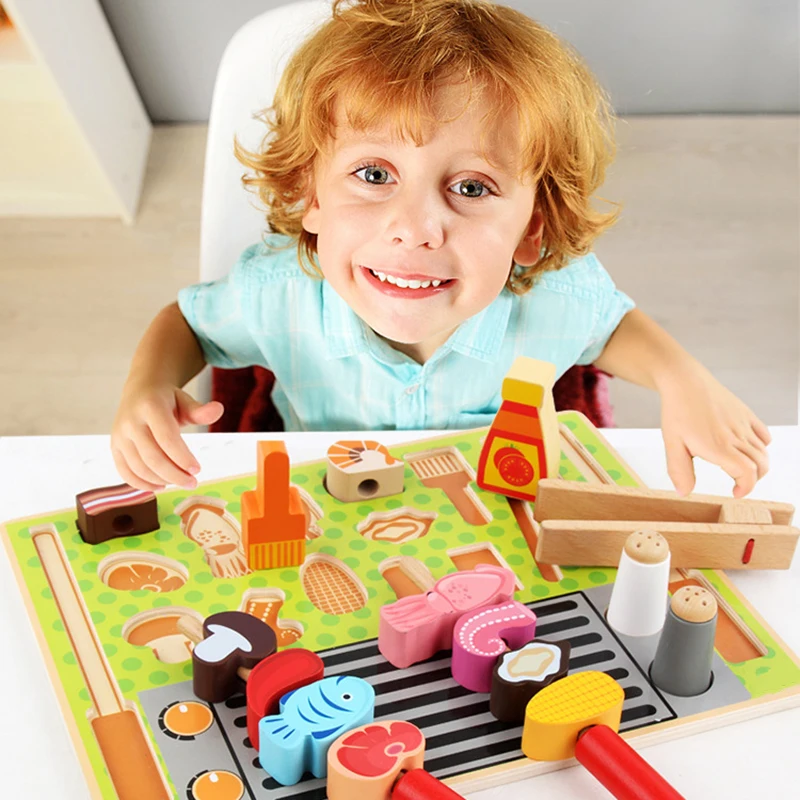 

Wooden Play House Kitchen Toy Pretend Play Ice Cream Fruit Barbecue Set Mini Food Education Kids Toys Preschool Children Gifts