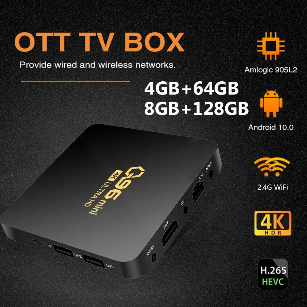 Смарт ТВ-приставка Q96 на Android 10 0 с четырехъядерным процессором Amlogic S905L Wi-Fi 2 4 ГГц 4K