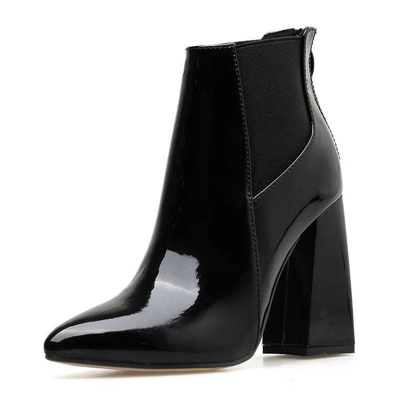Ботинки с острым носком; женские сапоги; коллекция года; женские зимние высокие сапоги; Роскошные Дизайнерские Сапоги выше колена на молнии и не сужающемся книзу массивном каблуке