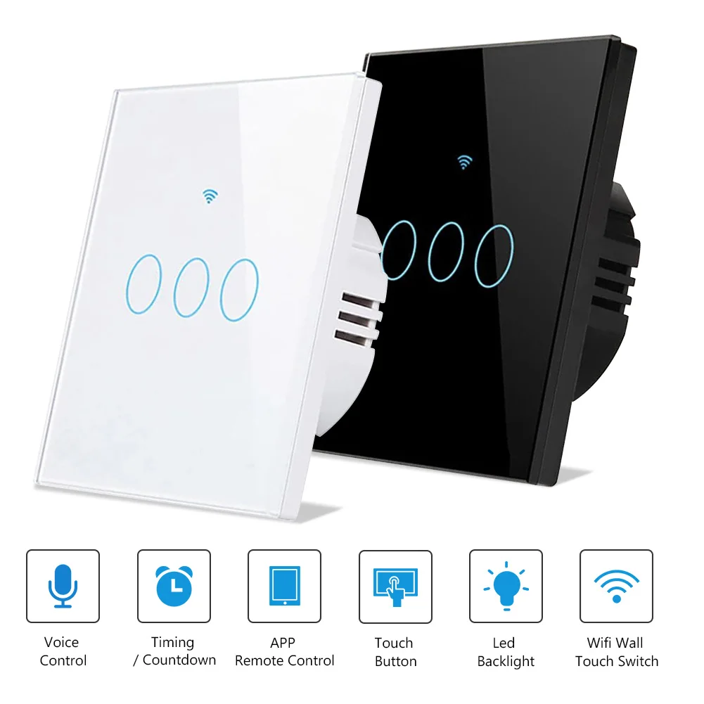 

Wifi Smart Wall APP Remote WIFI Panel Wireless Light Switch Glass 1/2/3 Gang Touch Panel Voice Control For Alexa Google Home