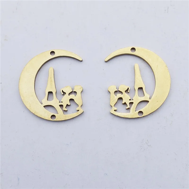 Золото Нержавеющая сталь разъемы для влюбленных под луной и изображением