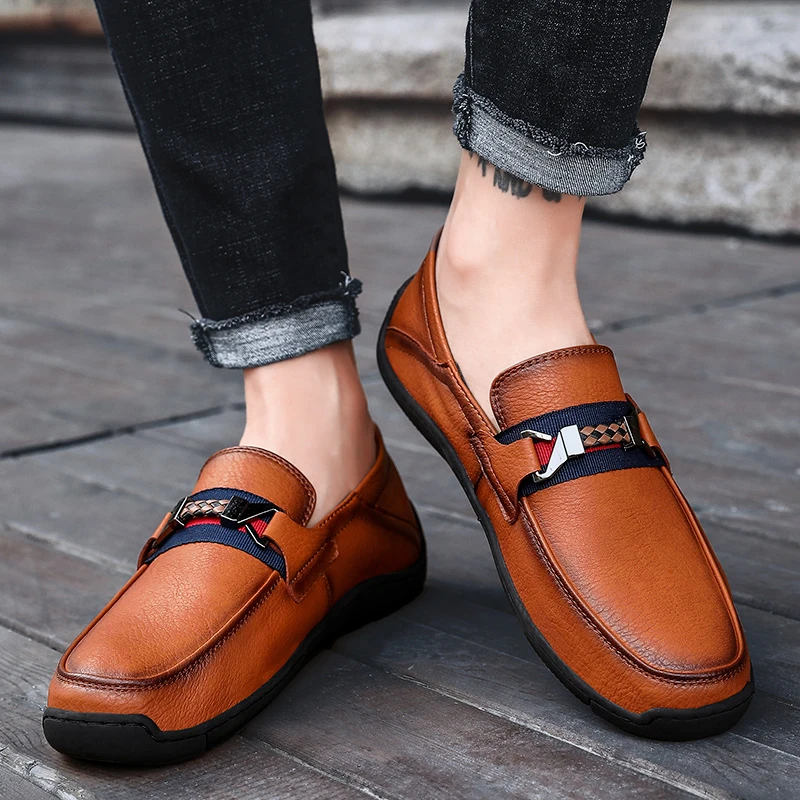 2019 New Men Loafers Leather Soft Flats Shoes High Quality Men's Driving Casual Moccasins Slip-On Oxford Male Size46 | Обувь