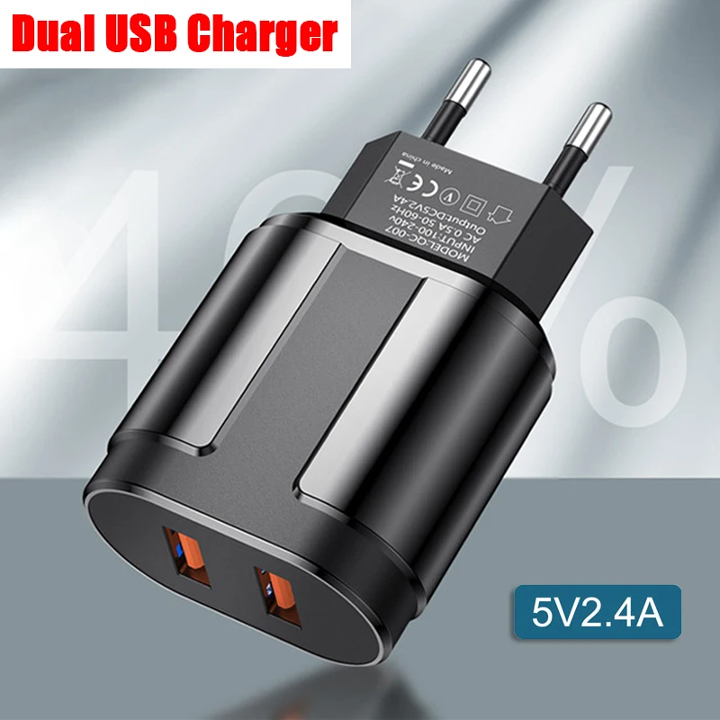 

EU US Plug 5V 2.4A USB Travel Charger Dual USB Charger Portable Double Ports Mobile Phone Chargers for Apple iPhone iPad Android
