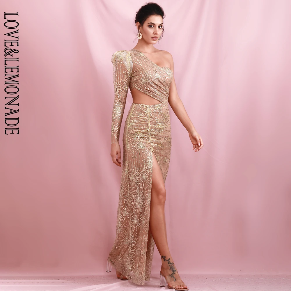 Женское платье с открытыми плечами LOVE &amp LEMONADE длинное из искусственной кожи
