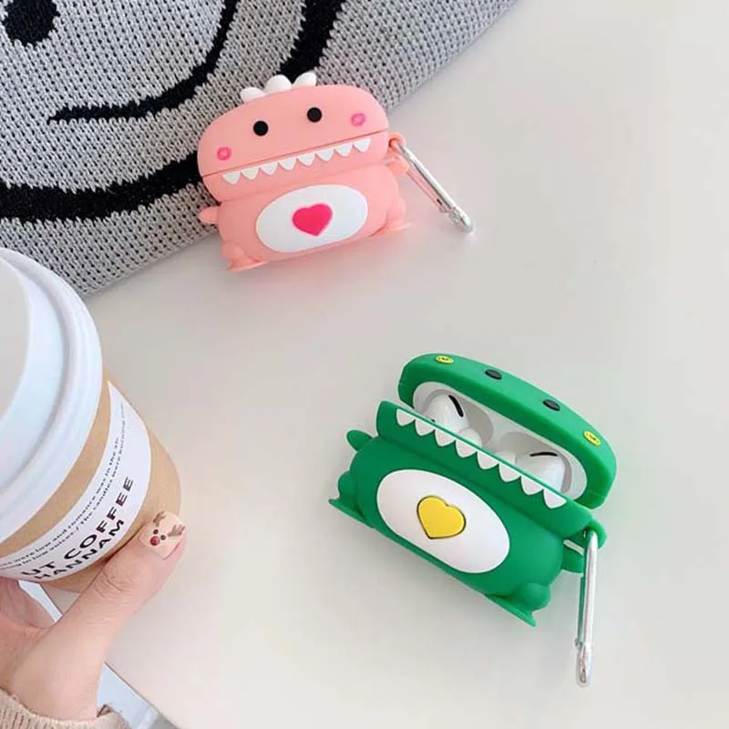 

Чехол с мультипликационным динозавром для airpods Pro, беспроводные наушники airpod, мягкий силиконовый 3D чехол с карабином