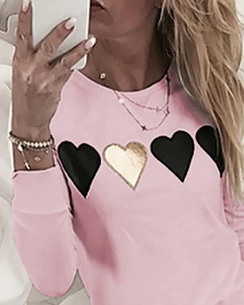 

Women Heart Design Sweatshirt Long Sleeve Casual Pullover Tops