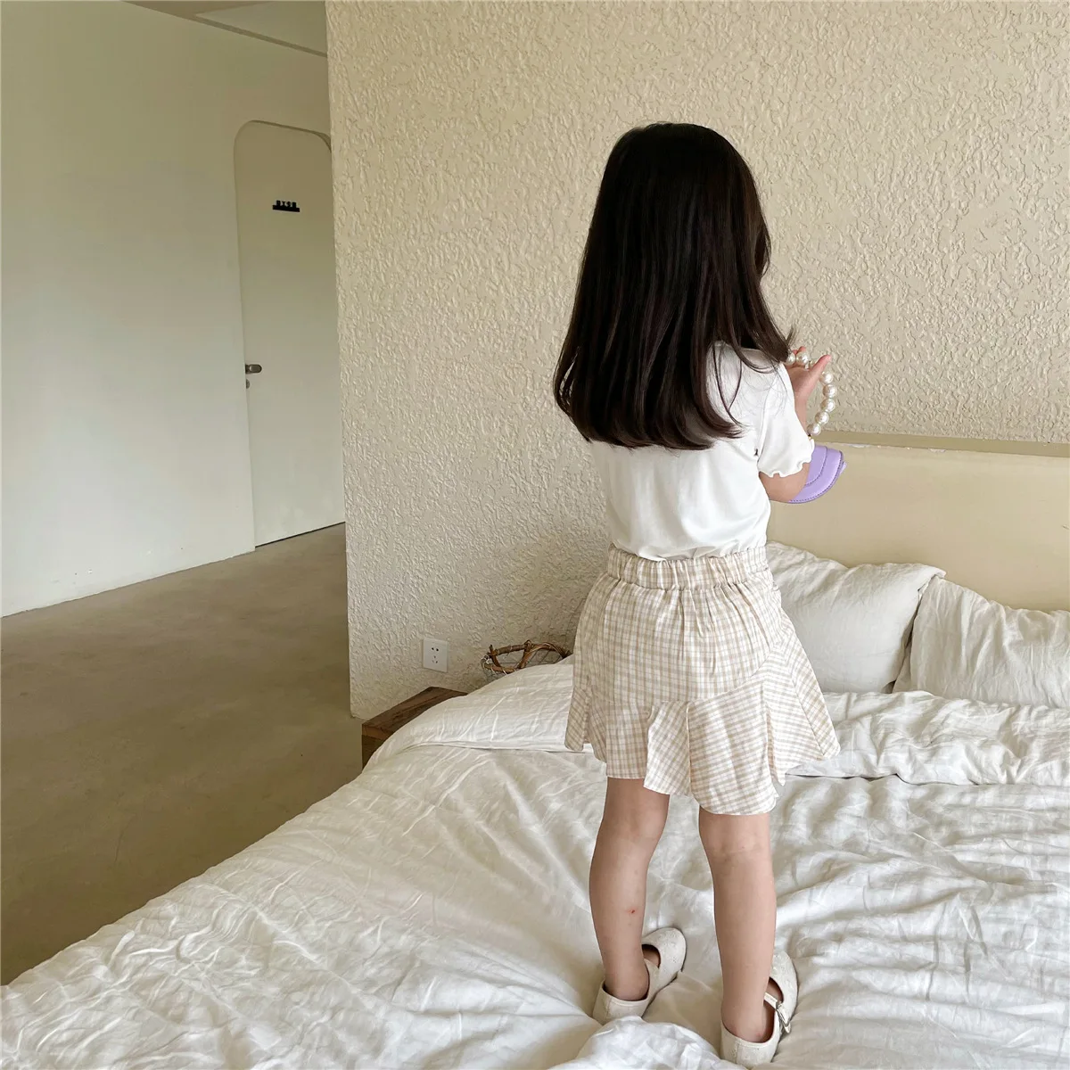 

2-7T Toddler Kid Baby Girl Clothes set Summer Heart Print White Top and Plaid Skirt set Elegant Cute Sweet Infant Outfit