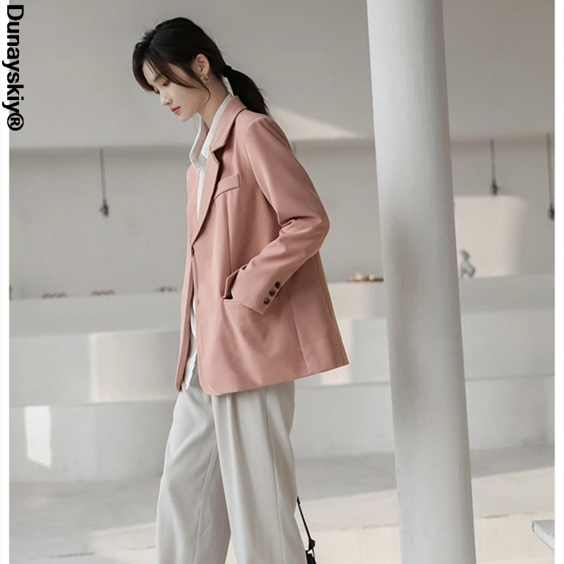 

2021 Spring Solid Jacket Women Suits Single-breasted Blazer Office Ladies Formal Blazer Notched Collar Outwear
