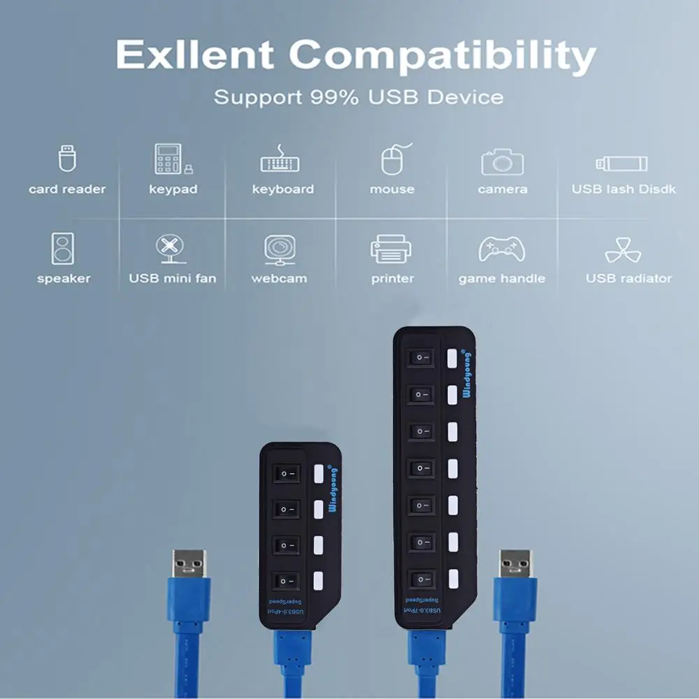USB 3.0 HUB Type-C Multi Splitter 4/7 Port Expander Multiple USBC 3 Hab Use Power Adapter Hub with Switch For PC | Компьютеры и офис