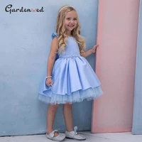 gardenwed sky blue flower girl dresses a line puffy pearls blet birthday dress princess dress satin girl wedding party dress