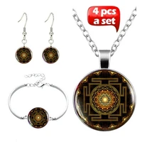 holy sri lanka cabochon glass pendant necklace bracelet bangle earrings jewelry set totally 4pcs for womens fashion jewelry