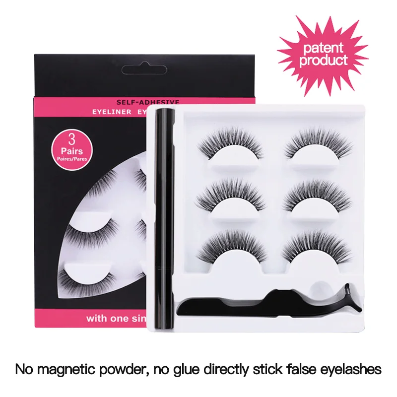 

3 пары новых самоклеящихся ресниц для подводки глаз с пинцетом набор черных быстросохнущих ресниц три в одном самоклеящаяся подводка для гл...