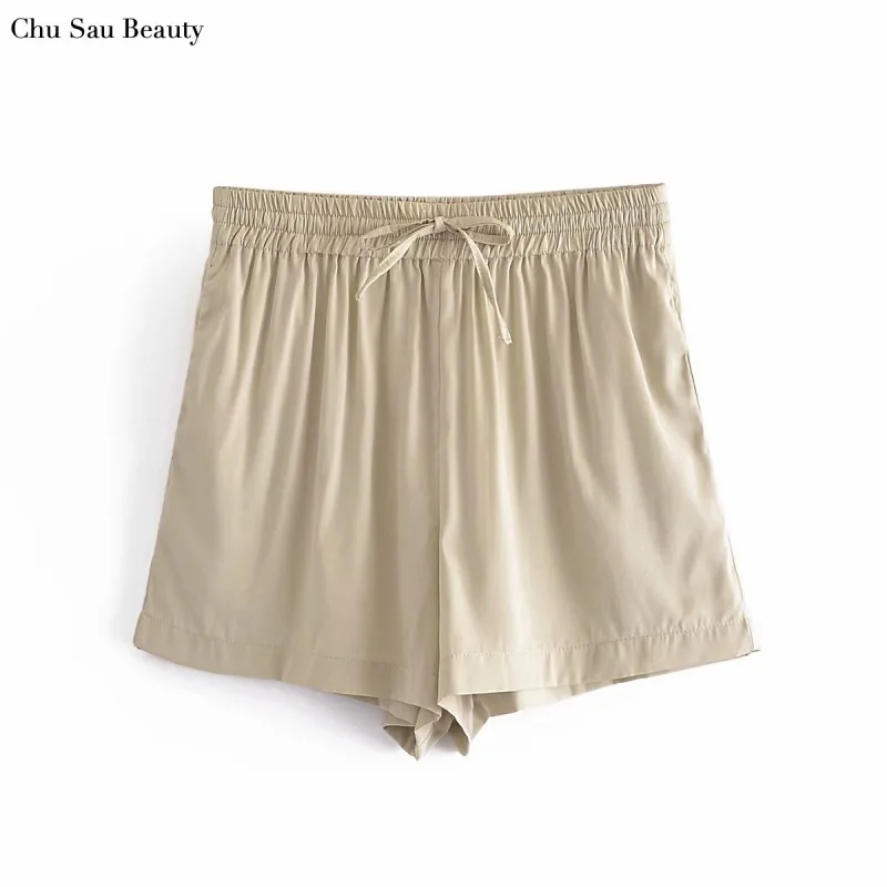 

Chu Sau Beauty 2021 Summer Ladies Pure Color Casual All-Match Comfortable Shorts Drawstring Elastic Waist Shorts