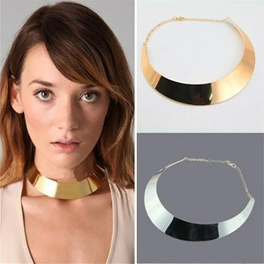 

2021 Exaggerated Metal Punk Big Smooth Flat Choker Necklace Collier for Women Hip Hop Neck Jewelry Geometric Collar Necklaces