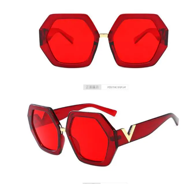 Капялюш шестиугольные очки женские модные солнцезащитные прозрачные плоские