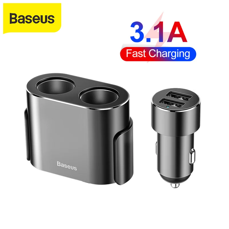 Автомобильное зарядное устройство Baseus с двумя usb портами 3 1 А зажигалка для