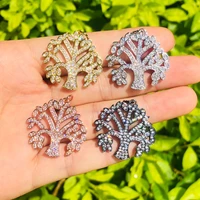 5pcs tree of life charms pendant for women bracelet necklace making bling cubic zirconia paved gold plated diy jewelry wholesale