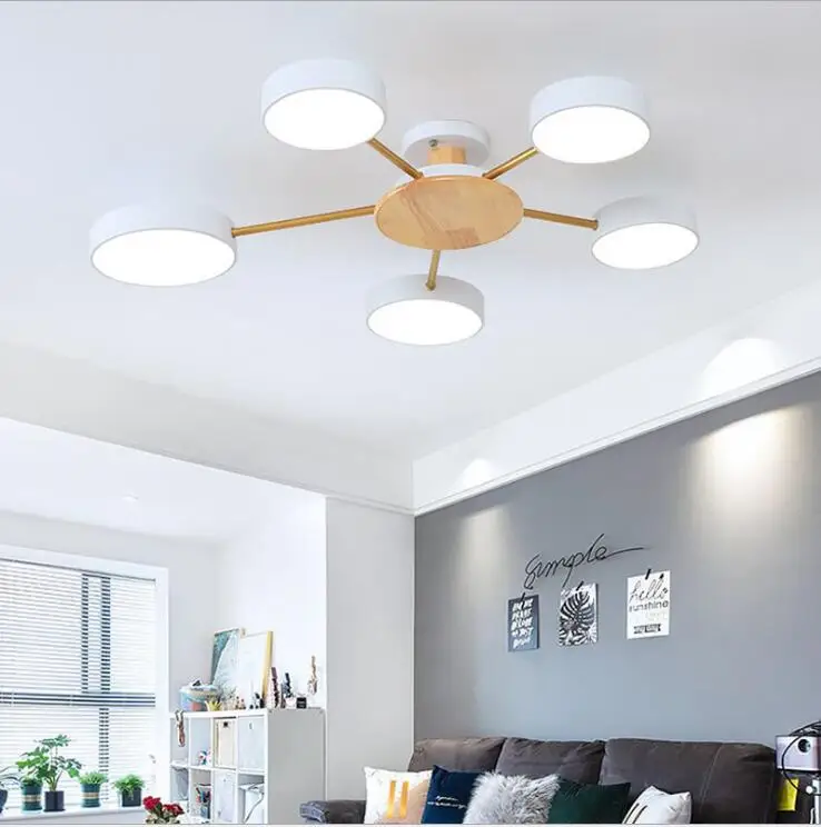 Nordic Simple Solid Wood Atmosphere Macaron Living Room Lamp Bedroom Study Wrought Iron Creative Led Ceiling Chandelier | Лампы и