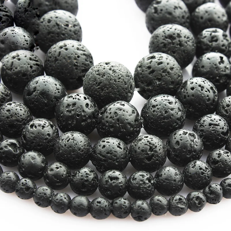 

15"(38cm) Strand Round Natural Black Lava Stone Rocks 4mm 6mm 8mm 10mm 12mm Beads for Jewelry Making DIY Bracelet Findings