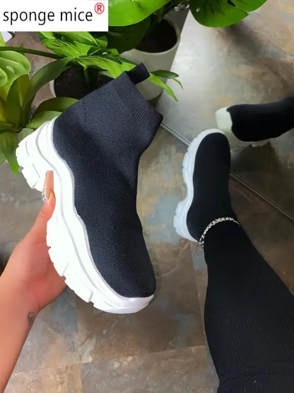 

Women's Graffiti Vulcanized Woman Rainbow Sock Sneakers Sequins Woman Casual Platform Ankle Wedges Ladies Height Increase Shoes