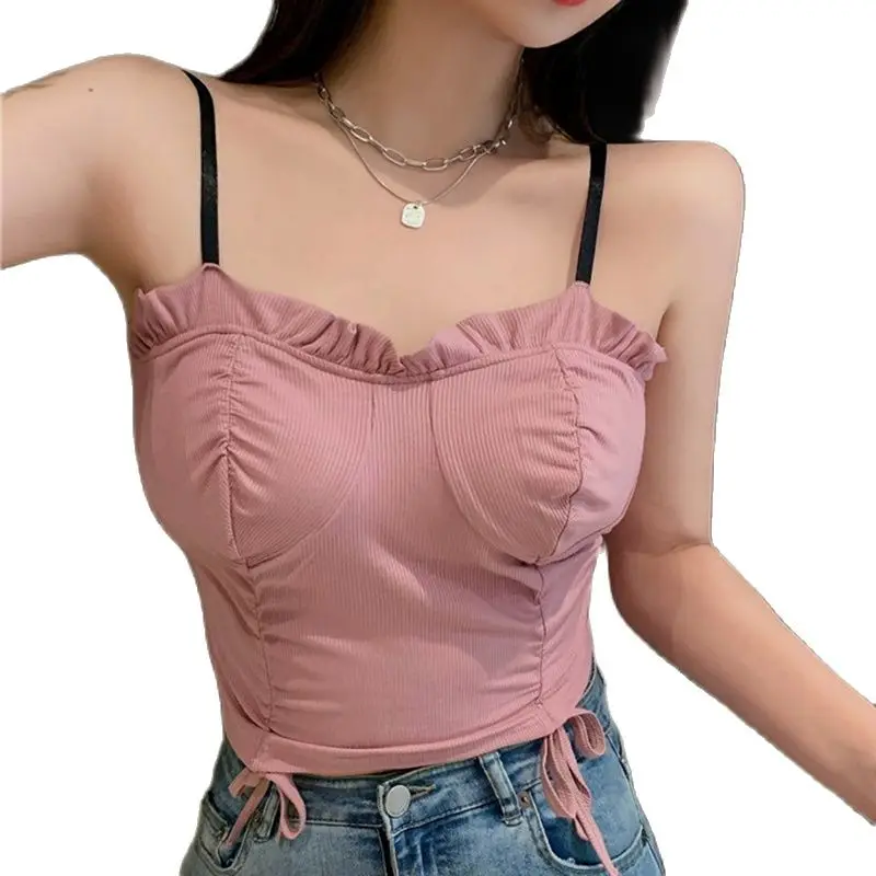 

Folds Corset Femme Female Tanks Camis 2021 Summer Clothes For Women Sexy Camisole Sleeveless V-Neck Tops Camisetas E Regatas