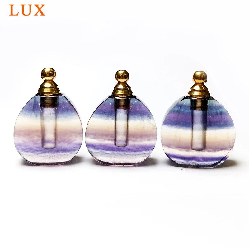

Natural fluorite Perfume Bottle jewelry genuine rainbow gems stone pendant Medicine Bottle,Essential Oils Diffuser for necklace