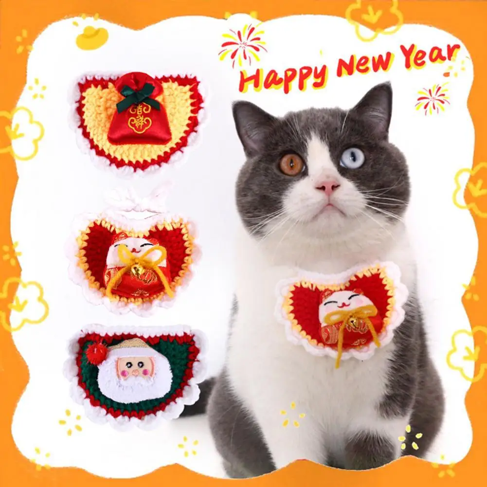 

Pet Bib Christmas Lucky Bag Dress-up Knitted Woolen Yarn Pet Cats Bandana for Spring Festival