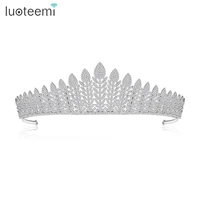 luoteemi luxurious princess queen pageant clear cz leaf shape headband for bridal crystal tiara crowns wedding hair accessories