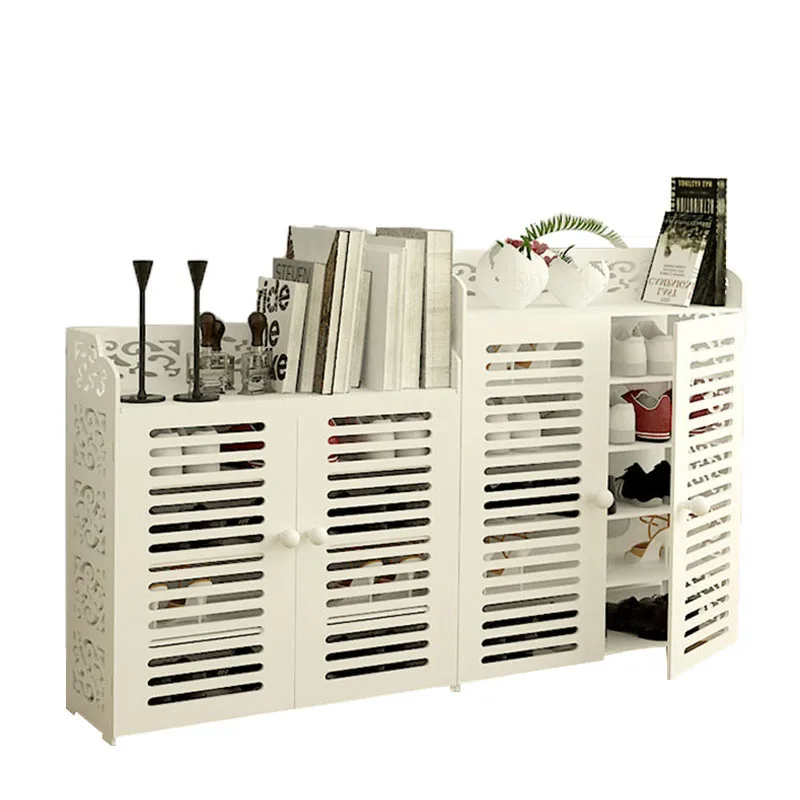 

European Style Multi-layer Shoe Cabinet with Shutter Doors Dust-proof Shoes Storage Cabinet Light Luxury Carving Furniture