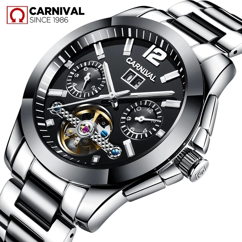 

Carnival Brand Fashion Mechanical Watch Men Luxury Waterproof Luminous Calendar Military Automatic Wristwatch Relogio Masculino