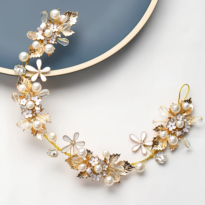 Новинка цветочные повязки для волос модные золотые жемчужные украшения с