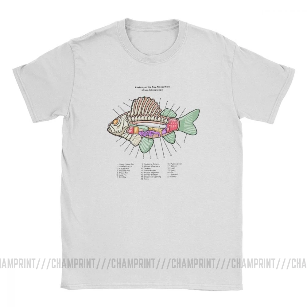 Футболка мужская с рисунком рыбы и анатомии топ коротким рукавом круглым вырезом