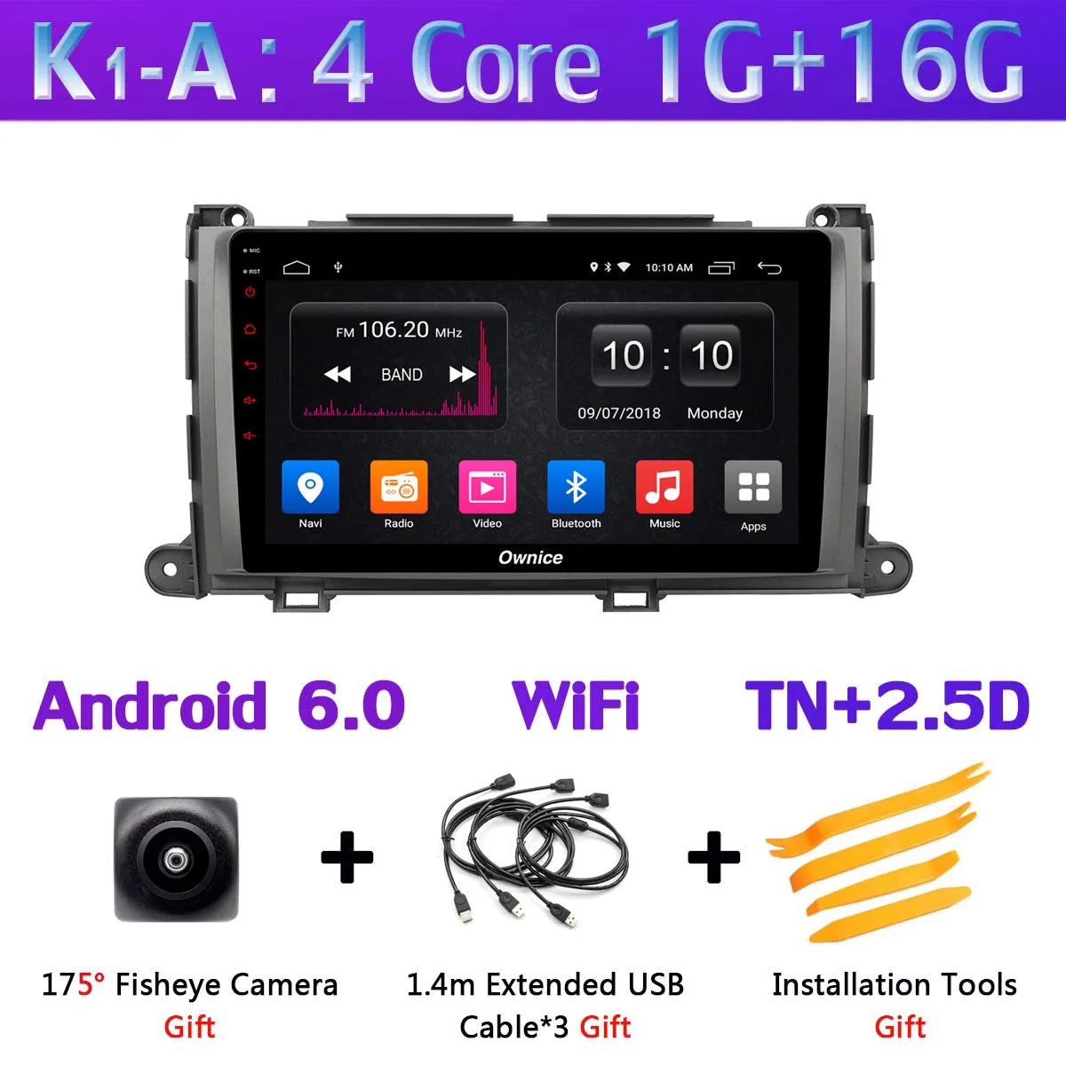 K1-A 360 ° панорамный 4G SIM 8Core 4G+ 64G Android 9,0 автомобильный мультимедийный плеер радио для Toyota Sienna 2011 2012 2013 gps DSP CarPlay - Цвет: K1-A