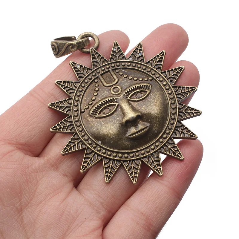 

2Pcs/Lot Tibetan Bronze Vintage Large Sun Face Charms Pendants for Necklace Jewelry Making Findings 54*60mm