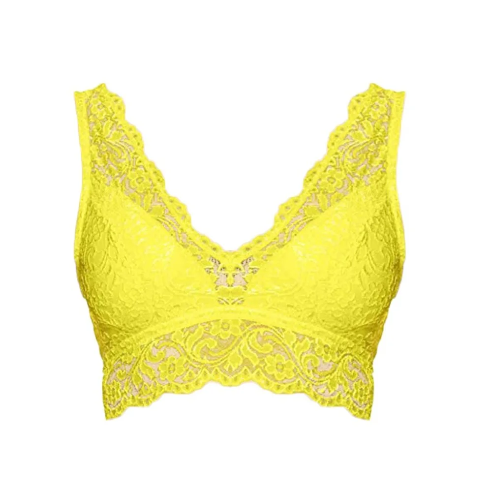 Bralette Plus плюс размер прозрачный кружевной бюстгальтер топы женское Сексуальное белье кружева Глубокий V Bralette удобное нижнее белье 12X