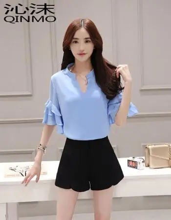 

Женская рубашка с коротким рукавом, голубая одежда, 2020