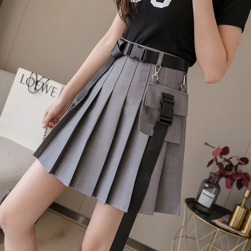 

Vintage England Style Women Skirts 2021 Summer High Waist Girls's Pocket Mini Pleated Skirt Female Harajuku Streetwear