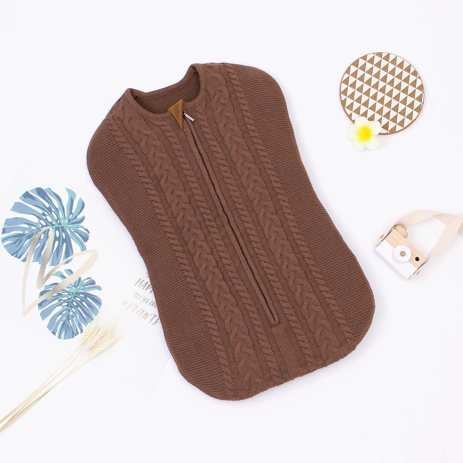 

Baby Knitted Sleeping Bag Solid Color Zipper Winter Thicken Warm Newbable Swaddle Stroller Anti-kick Anti-intimidation Quilts