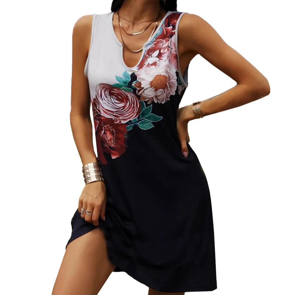 

Summer Sleeveless Beach Dresses Casual Women Floral Printed Vintage Dress Sexy V-Neck Lady Party Mini Dress Female Vestidos D30