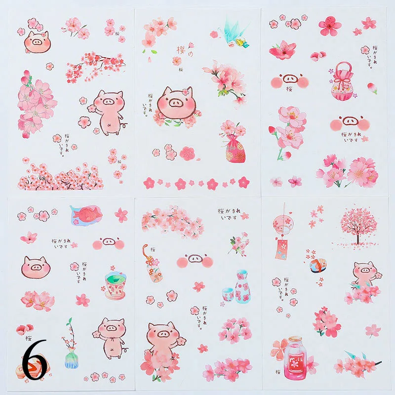 6 6 листов Kawaii наклейки с цветами милые канцелярские наклейки декор с кошкой наклейки для девочек DIY Скрапбукинг дневник принадлежности для альбома - Цвет: 6