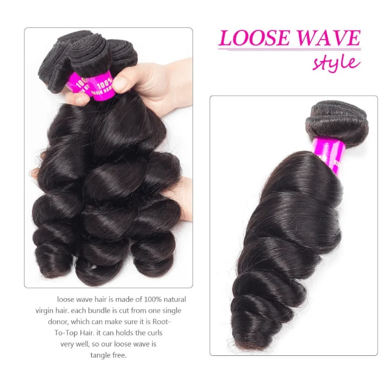 Peruvian Loose Wave With 4*4 Closure 100% Virgin Remy Hair Spring Curly 3 Bundles Ulamaz | Шиньоны и парики