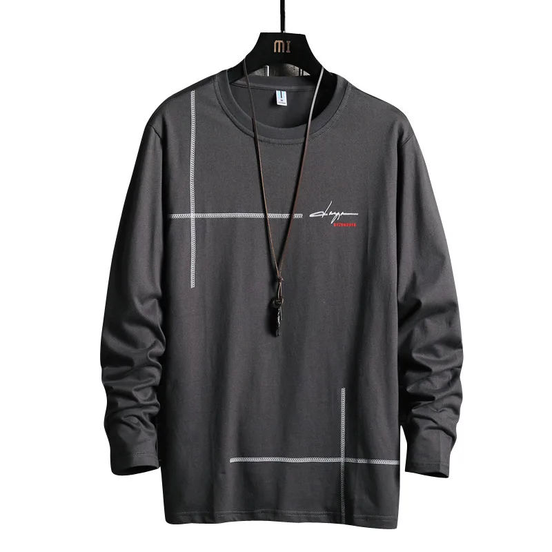 

Men s autumn 2021 Pullover long sleeve t shirt men s youth loose simple T shirt wholesale