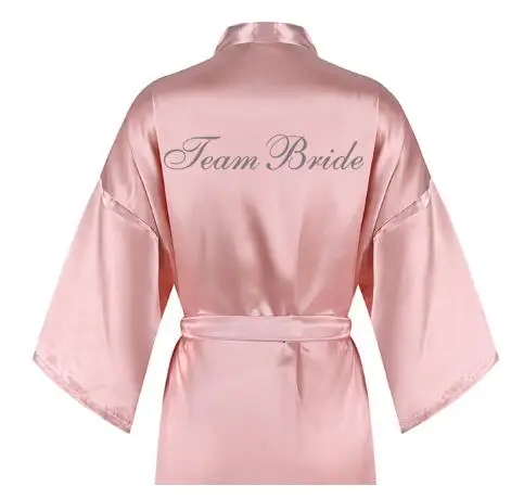 Женский атласный халат для невесты серебристый розового цвета письма свадебный