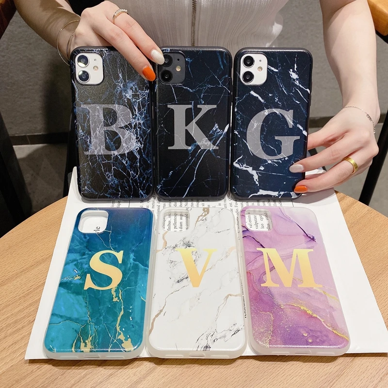 

Marble Initial Letter Phone Cases For Huawei Honor 20S 8A 8S 9A 9C 9S 10i 20i 20 10 P30 P40 Lite E Case Cover Silicone Soft TPU