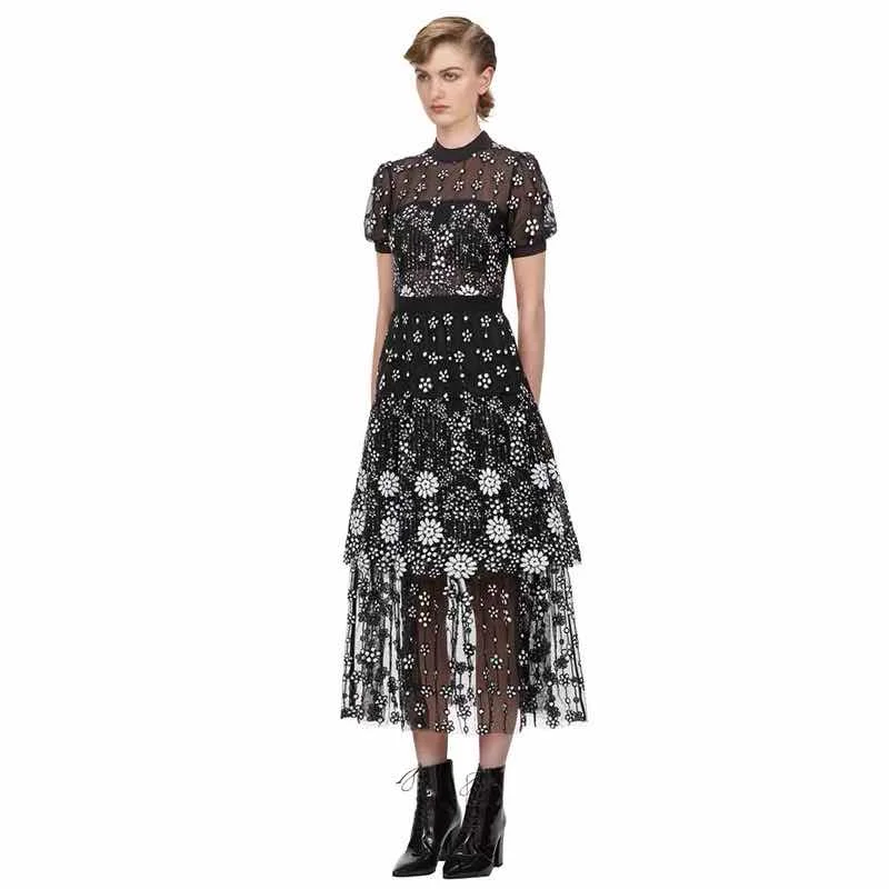 

High QUALITY New Fashion Runway 2020 Designer Long lace floral Dress Women's short Sleeve sequins Embroidery party Dress