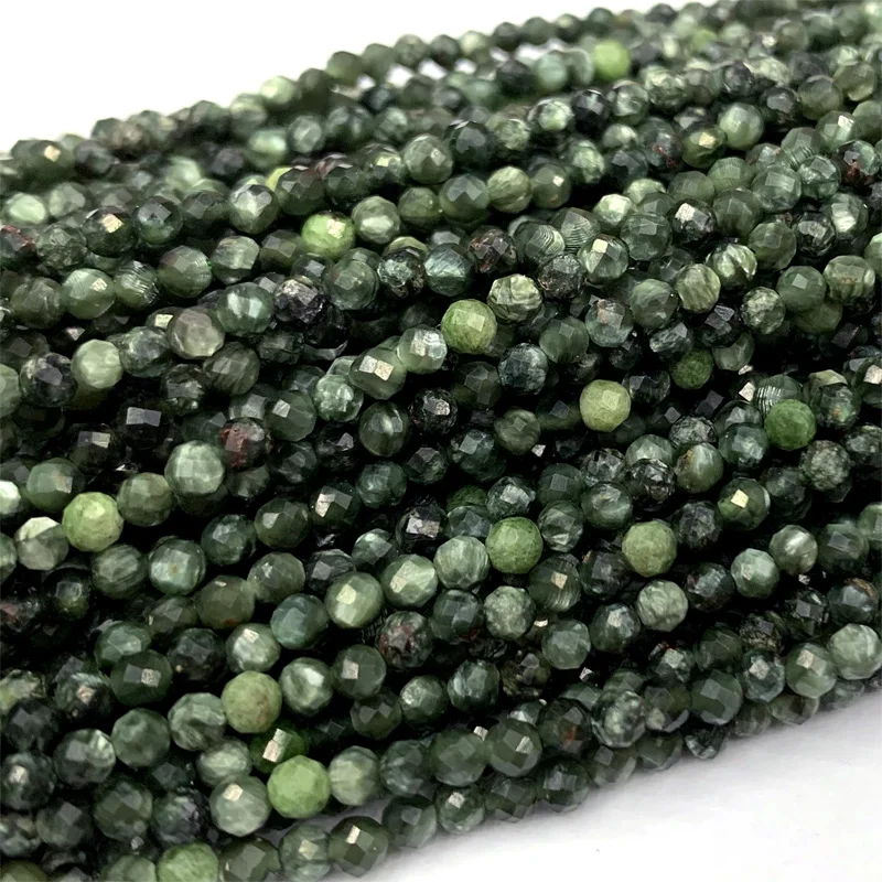 Seraphinita verde Natural genuino facetado redondo pequeño collar pulseras cuentas 2mm 3mm 4mm 06390