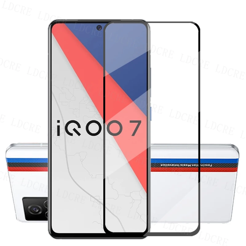 Protector de pantalla de vidrio templado para Vivo IQOO 7, pel&iacute;cula protectora de c&aacute;mara de tel&eacute;fono para IQOO 7, 5G, pegamento completo 2.5D-1