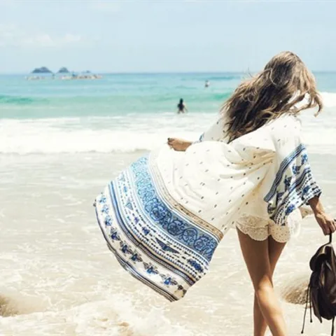 Пляжная накидка EDOLYNSA, цветочный рисунок, полиэстер