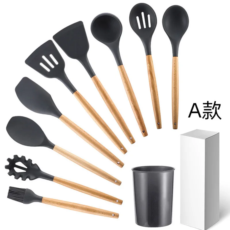 

9 Pcs Pink Silicone Cooking Utensils Set Stainless Steel Handle Kitchenware Dinnerware Tableware Heat Resistant Kitchen Tools