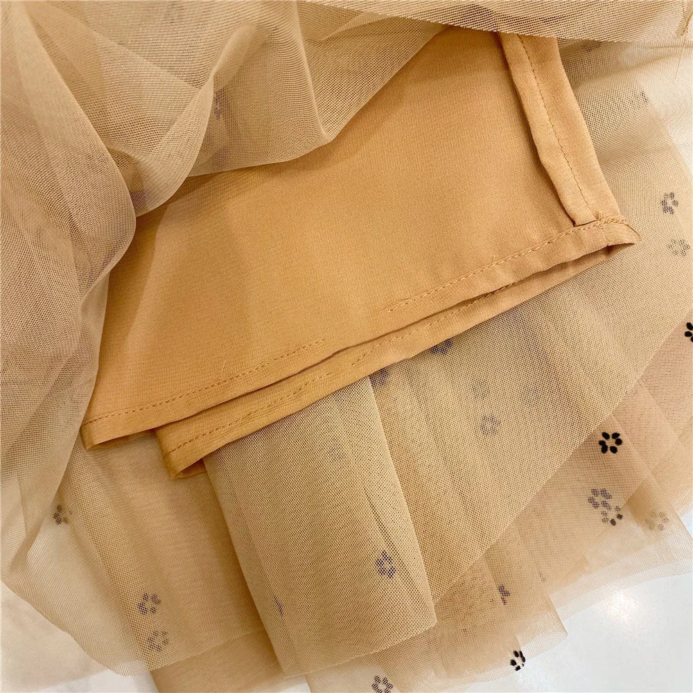 

2021 Early Spring New Double-sided Flocking Light Soft Double-layer Tulle Elastic Waist All-match Mid-length Skirt